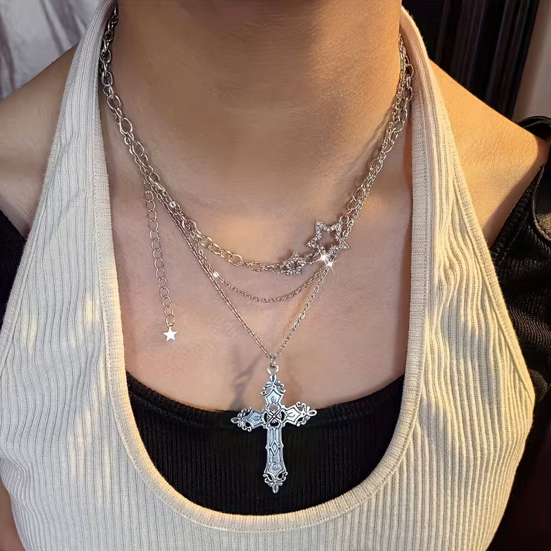 Hollow Star Cross Necklace Set — 2 Pieces