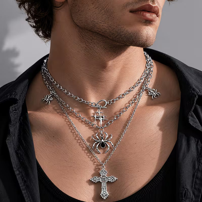 Spider Cross Star Necklace Set — 3 Pieces