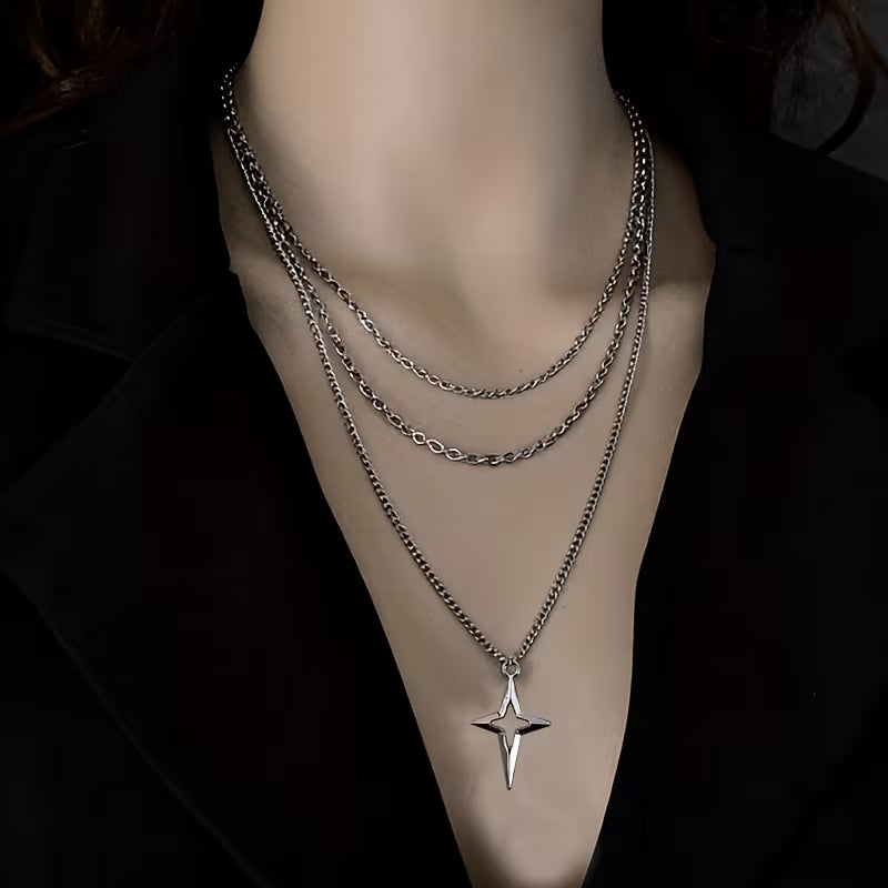 Three-Layer Star Cross Necklace