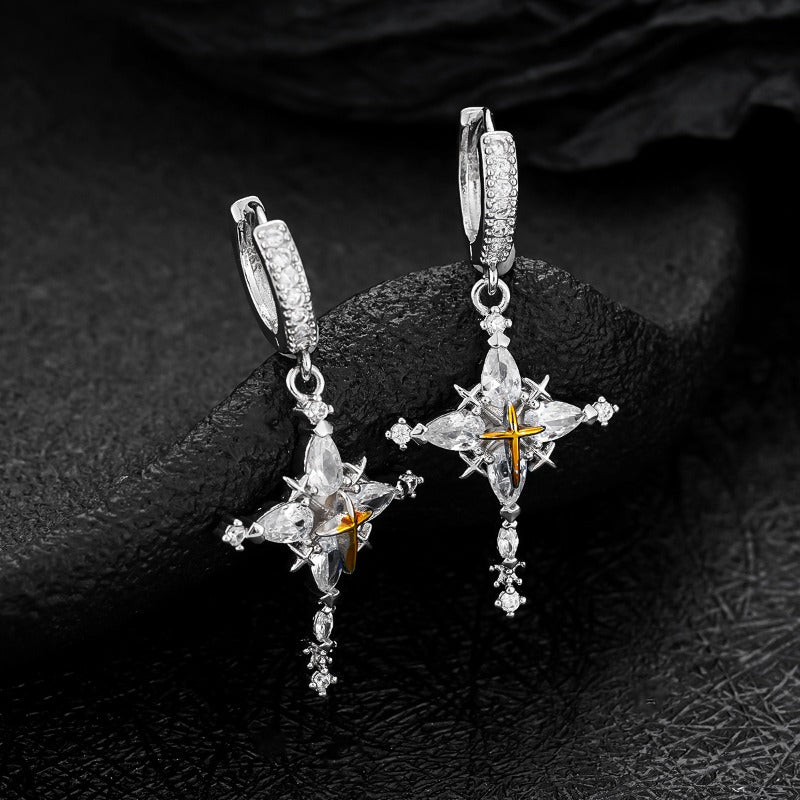 Two-Tone Sparkle Star Hoop — Single Earring