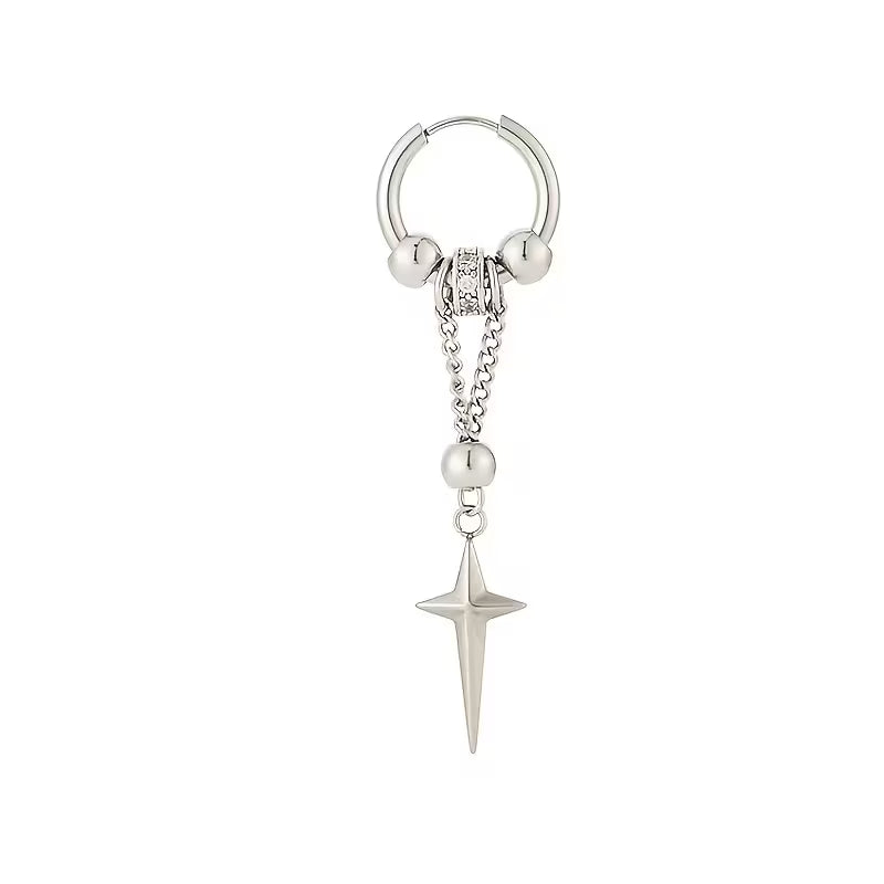Cross Starburst Chain Hoop — Single Earring