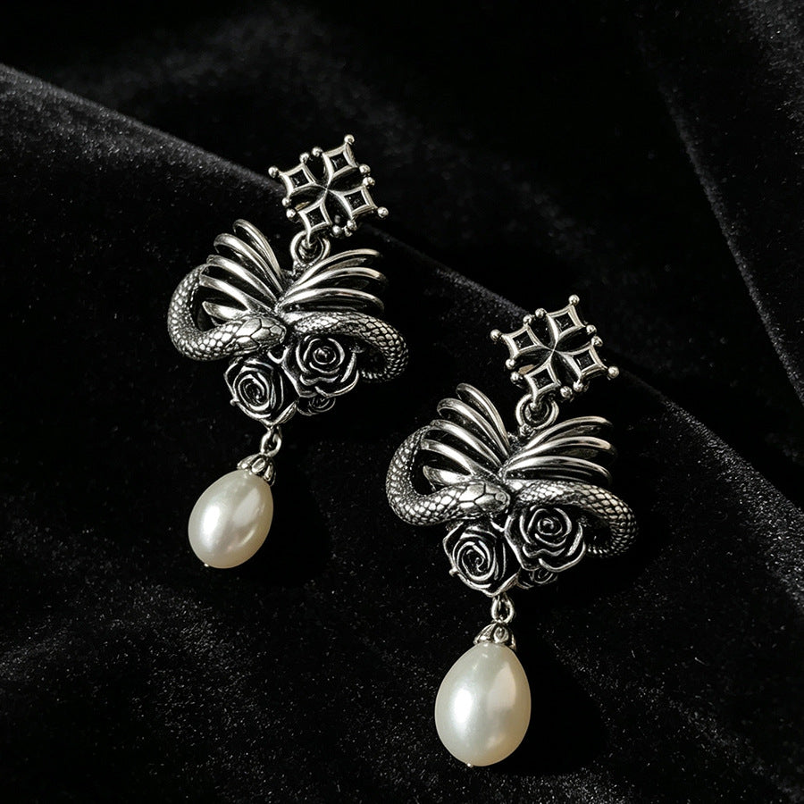 Rose Snake Wrap Drop Earrings — Pair