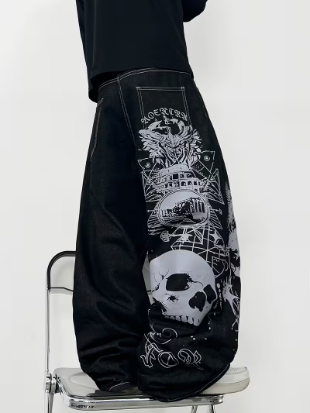 Skull Print Baggy Jeans