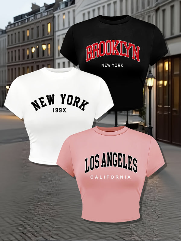 Women’s City Graphic Crop Tee Set — 3 Pieces