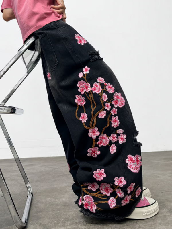 Youth Plum Blossom Wide-Leg Jeans