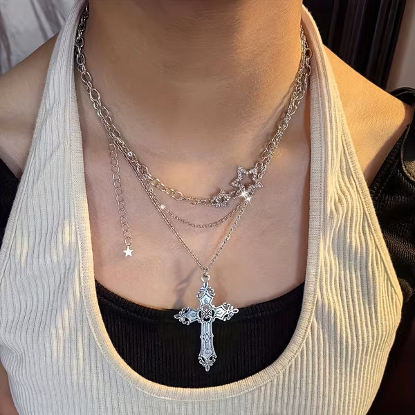 Hollow Star Cross Necklace Set — 2 Pieces