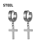 Silver-Tone Cross Star Dangle Earrings — Pair