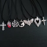 Retro Bat Cross Necklace Set — 7 Pieces