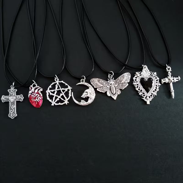 Retro Bat Cross Necklace Set — 7 Pieces