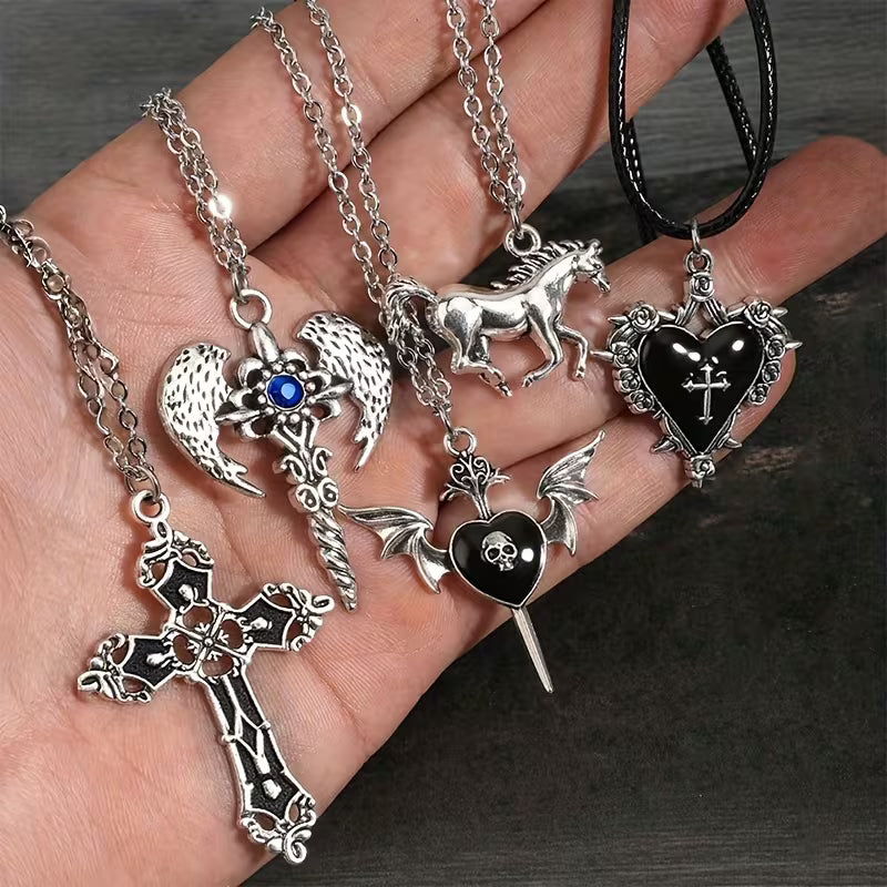 Black Cross Bat Necklace Set — 5 Pieces