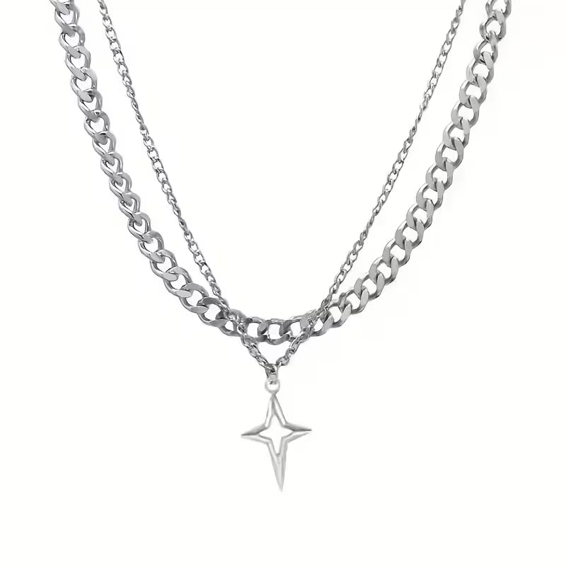 Double-Layer Cross Star Necklace