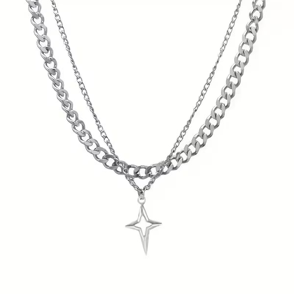 Double-Layer Cross Star Necklace
