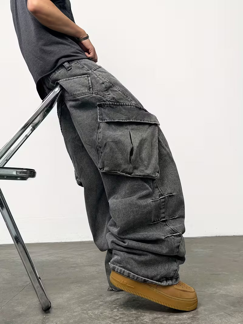 Men’s Dark Grey Baggy Cargo Jeans
