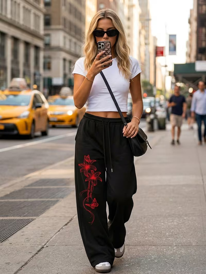 Women’s Red Lily Butterfly Sweatpants