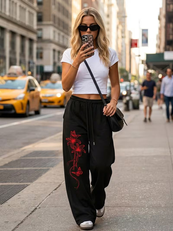 Women’s Red Lily Butterfly Sweatpants
