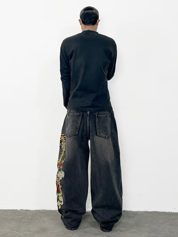 Men’s Dragon Embroidered Cargo Jeans