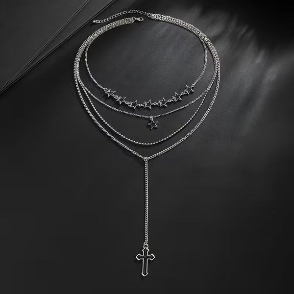 Hollow Star Cross Y Necklace