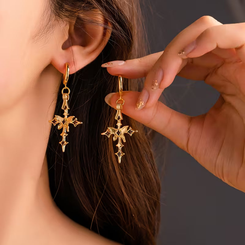 Red Enamel Gothic Star Drop Earrings