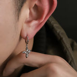Silver-Tone Four-Point Star Hoops — Pair