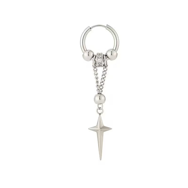 Cross Starburst Chain Hoop — Single Earring