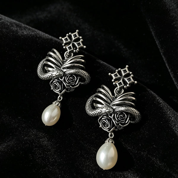 Rose Snake Wrap Drop Earrings — Pair