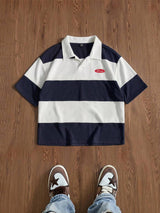 Men’s Navy and White Striped Polo