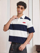 Men’s Navy and White Striped Polo