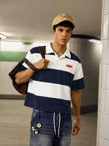 Men’s Navy and White Striped Polo