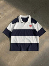 Men’s Navy and White Striped Polo