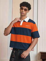 Men’s Orange and Blue Embroidered Polo