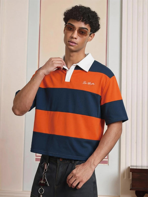 Men’s Orange and Blue Embroidered Polo