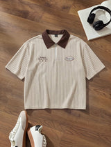 Men’s Black and White Letter-Stripe Polo