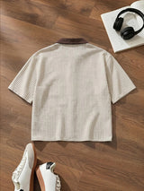 Men’s Black and White Letter-Stripe Polo