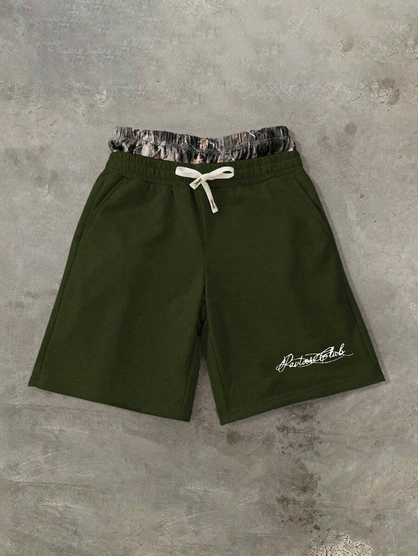 Men’s Olive Double-Waistband Track Shorts