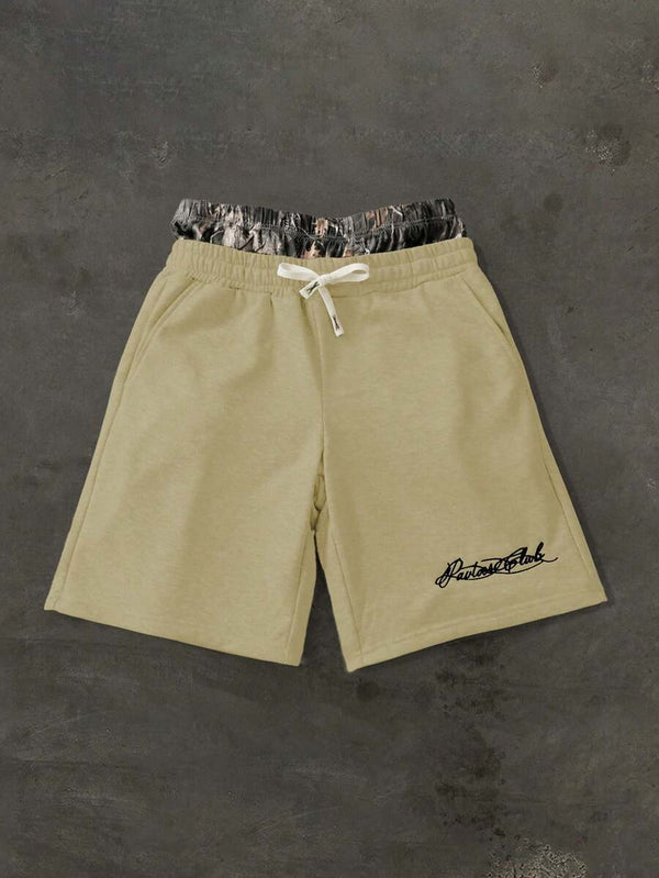 Men’s Khaki Double-Waistband Track Shorts