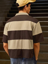 Men’s Khaki Colorblock Embroidered Polo