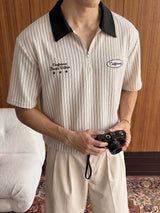 Men’s Striped Letter-Print Polo