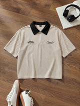 Men’s Striped Letter-Print Polo
