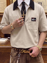 Men’s Khaki Contrast Zip Polo