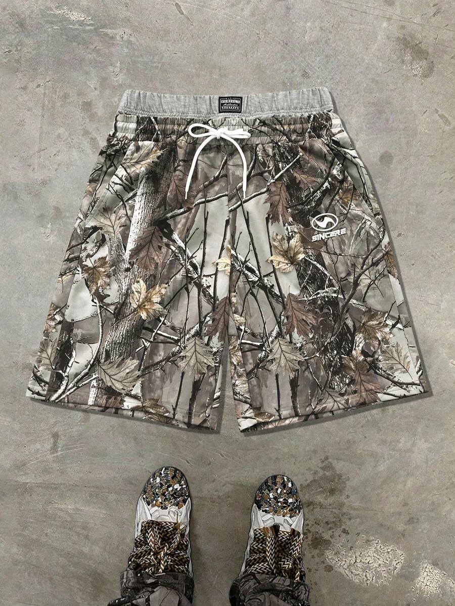 Men’s Tree-Branch Print Drawstring Shorts