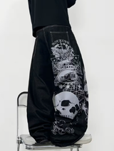 Skull Print Baggy Jeans